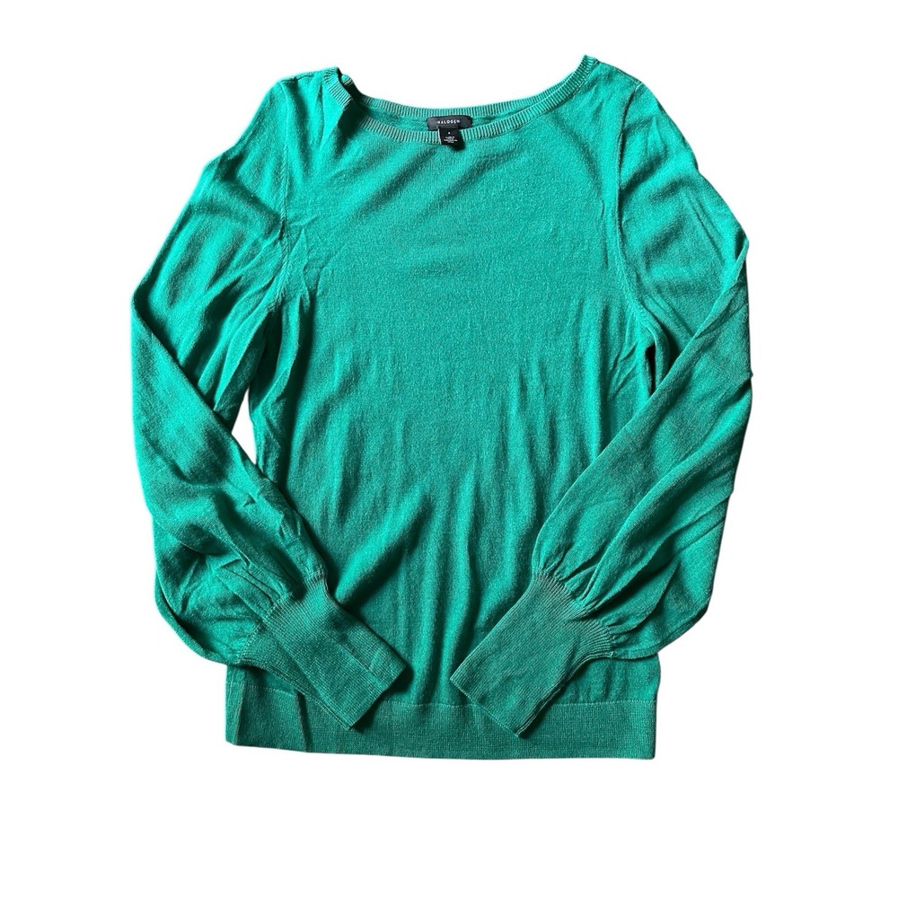HALOGEN women's Merino Wool Green Lightweight Sweater; Size Small